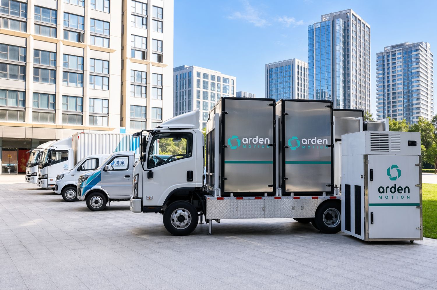 An S6 truck beside a refrigeration unit it has set down as a standalone cold store